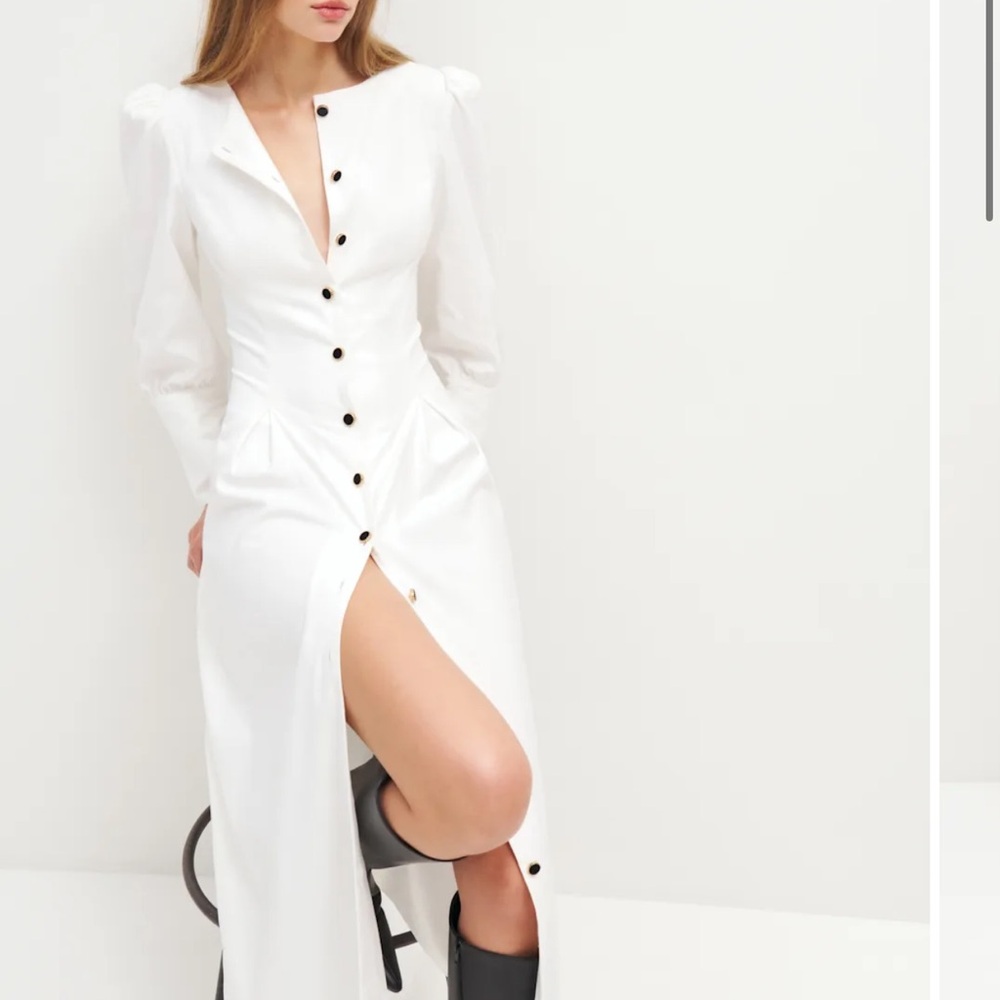 Reformation Halia Women's White Button-Front Long Sleeve Maxi Dress Size 10